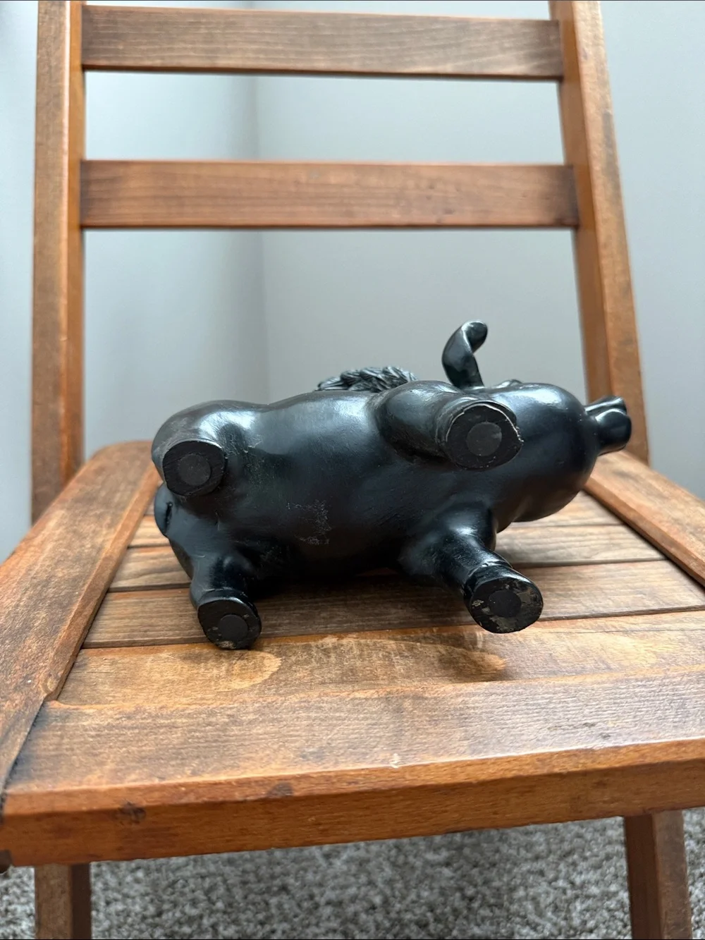 Whimsical Winged Pig Figurine Black Decorative Statue 5”